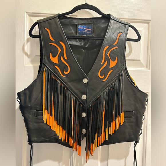 Vintage Leather Fringe Vest with Coin Buttons - Picture 1 of 8